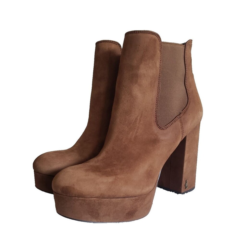 Sam Edelman Abella Chunky Platform Boots Brown Suede Pull On Women's Size 10